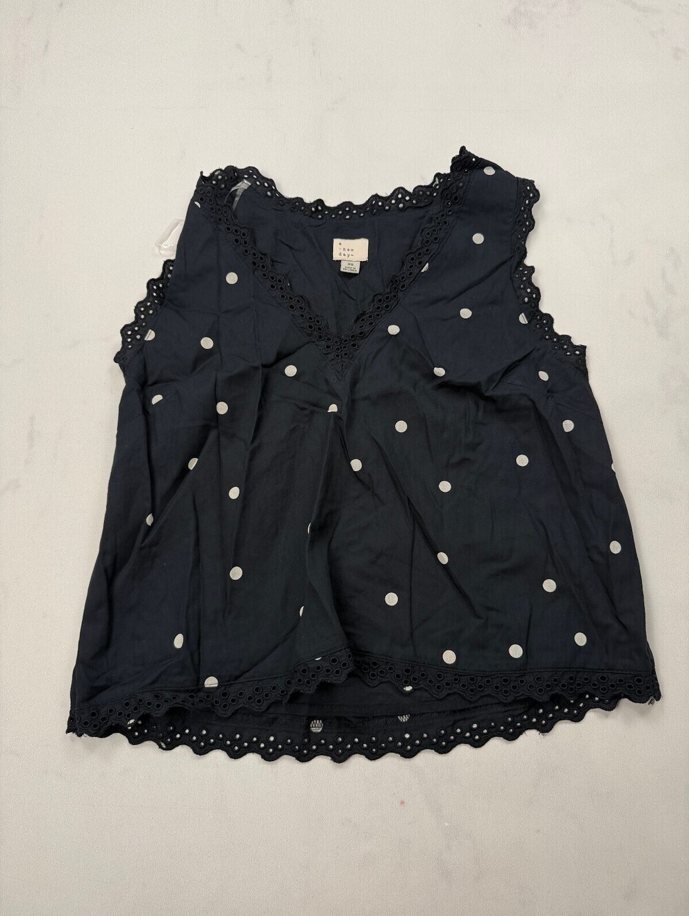 A New Day Polka Tank Blouse Black Modern Feminine - Womens XS